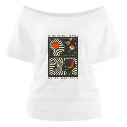 Self Growth Washed Space T-shirt Off Shoulder Top