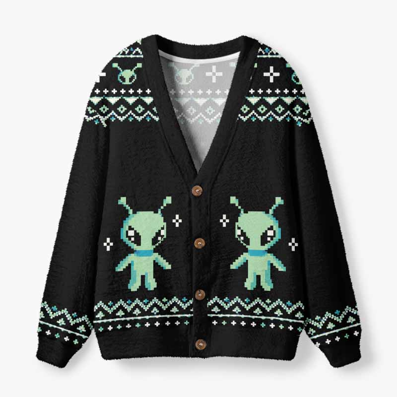 Soulisfree Greetings From Another World Fuzzy Cardigan Sweater