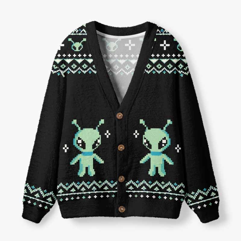 Soulisfree Greetings From Another World Fuzzy Cardigan Sweater