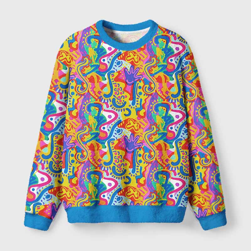 Soulisfree Psychedelic Vibes Fuzzy Crewneck Sweater