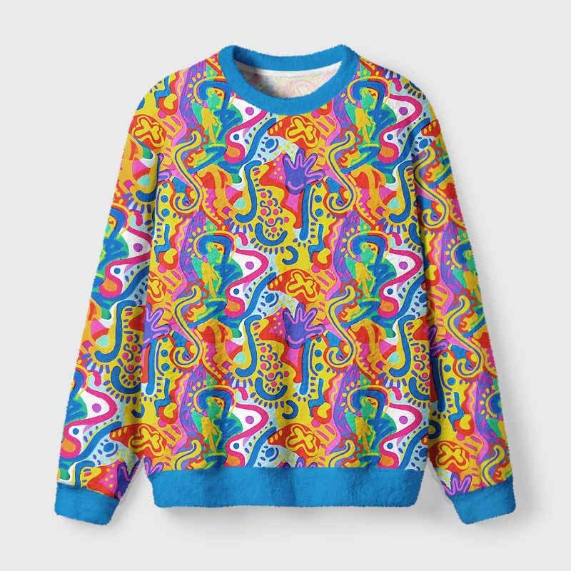 Soulisfree Psychedelic Vibes Fuzzy Crewneck Sweater