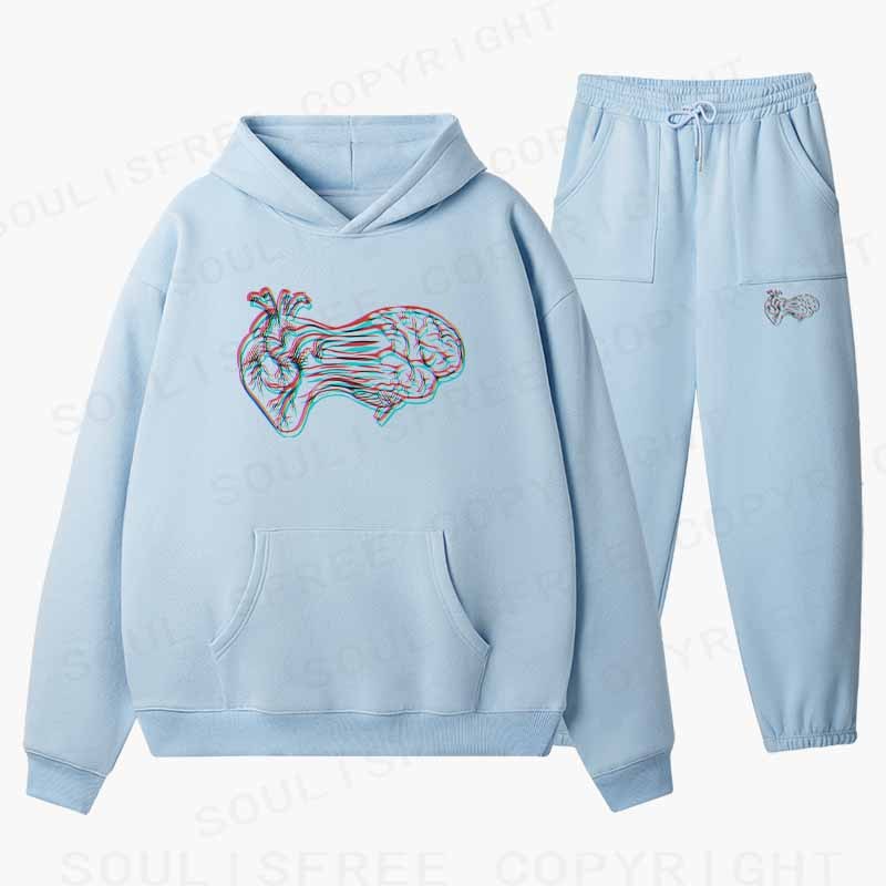 Soulisfree Heart to Brain Connection Glitch Cotton Fleece Hoodie Set