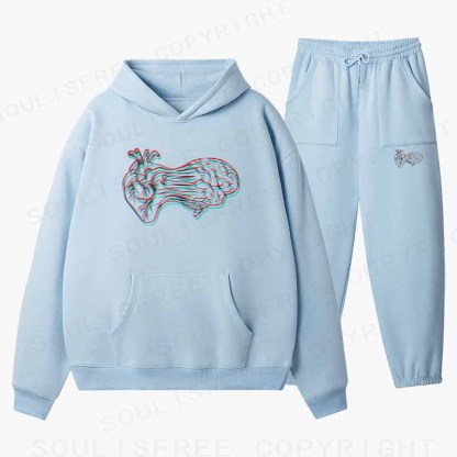 Soulisfree Heart to Brain Connection Glitch Cotton Fleece Hoodie Set