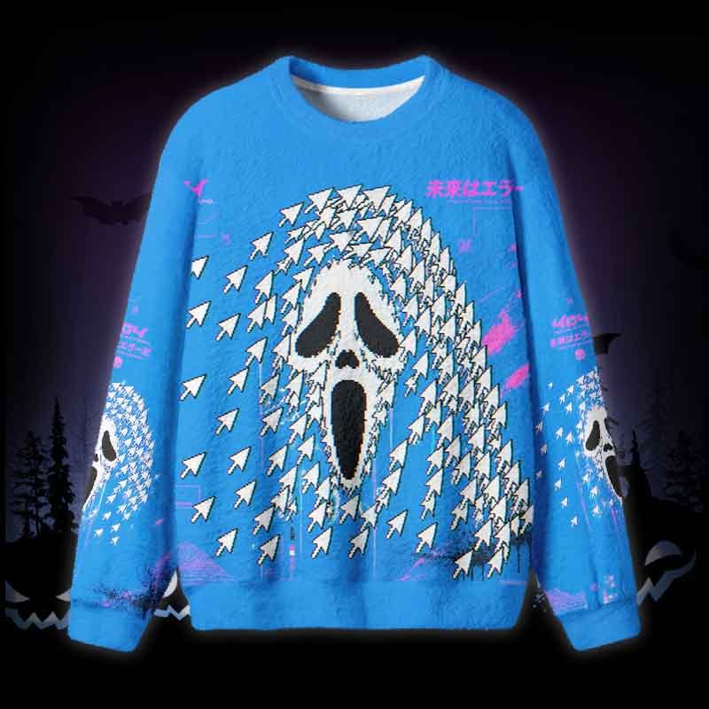 Soulisfree Cursor Scream Glitc Fuzzy Crewneck Sweater