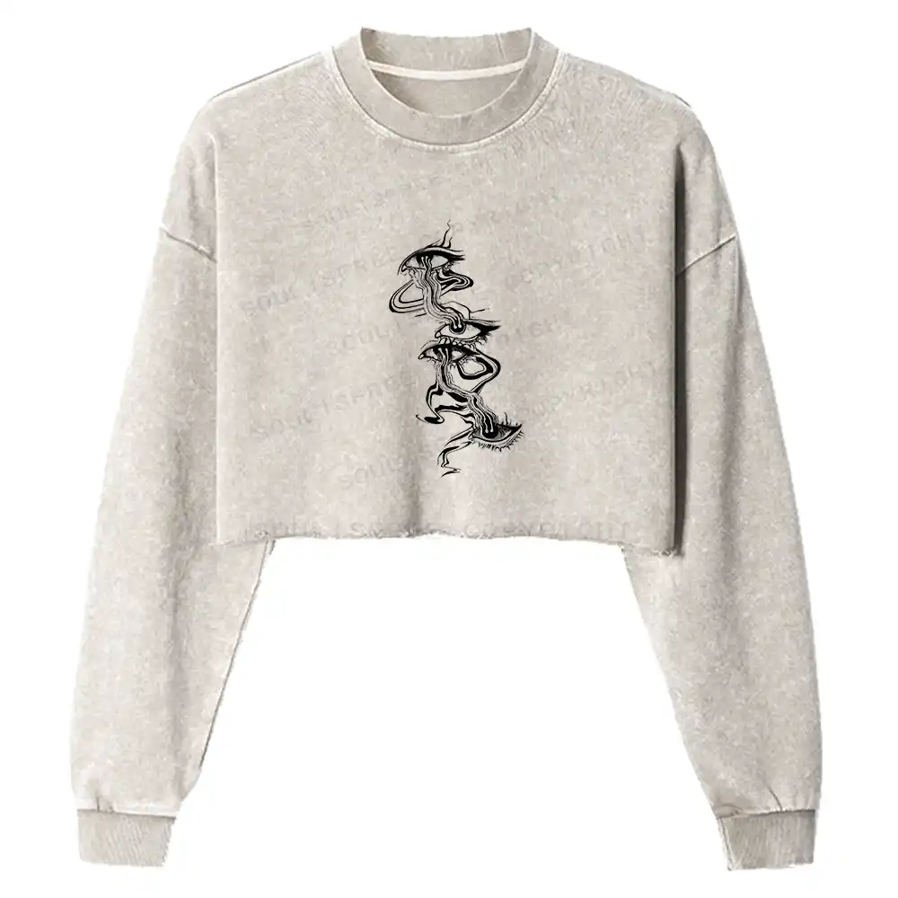 Psychedelic Eyes Washed Cropped Sweatshirt