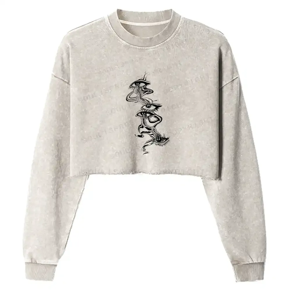 Psychedelic Eyes Washed Cropped Sweatshirt