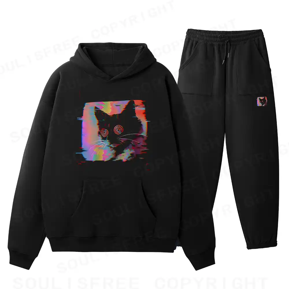 Glitch Cat Fleece Hoodie Set