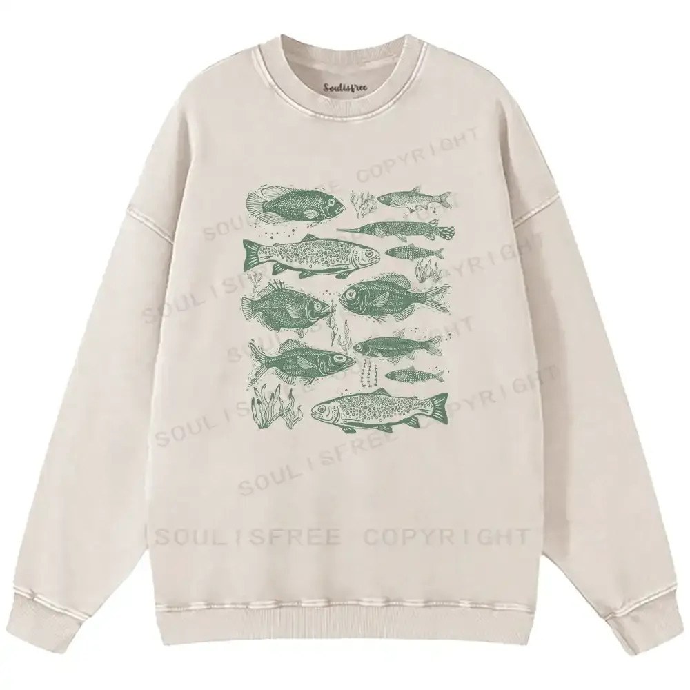 Retro Fish Washed Sweatshirts