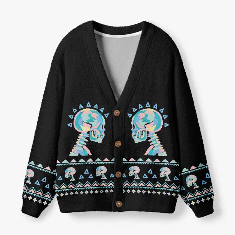 Soulisfree Where Life Meets Death Fuzzy Cardigan Sweater