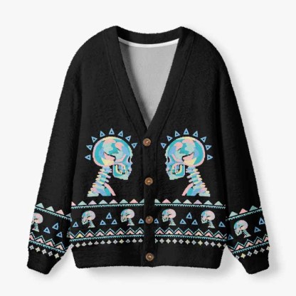 Soulisfree Where Life Meets Death Fuzzy Cardigan Sweater