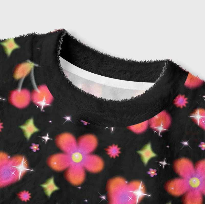 Soulisfree  Stardust Love Garden Women's Fuzzy Crewneck Sweater