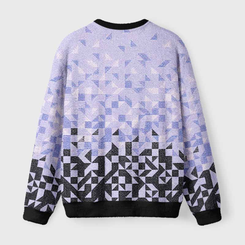 Soulisfree Gradient Mosaic Geometric Fuzzy Crewneck Sweater