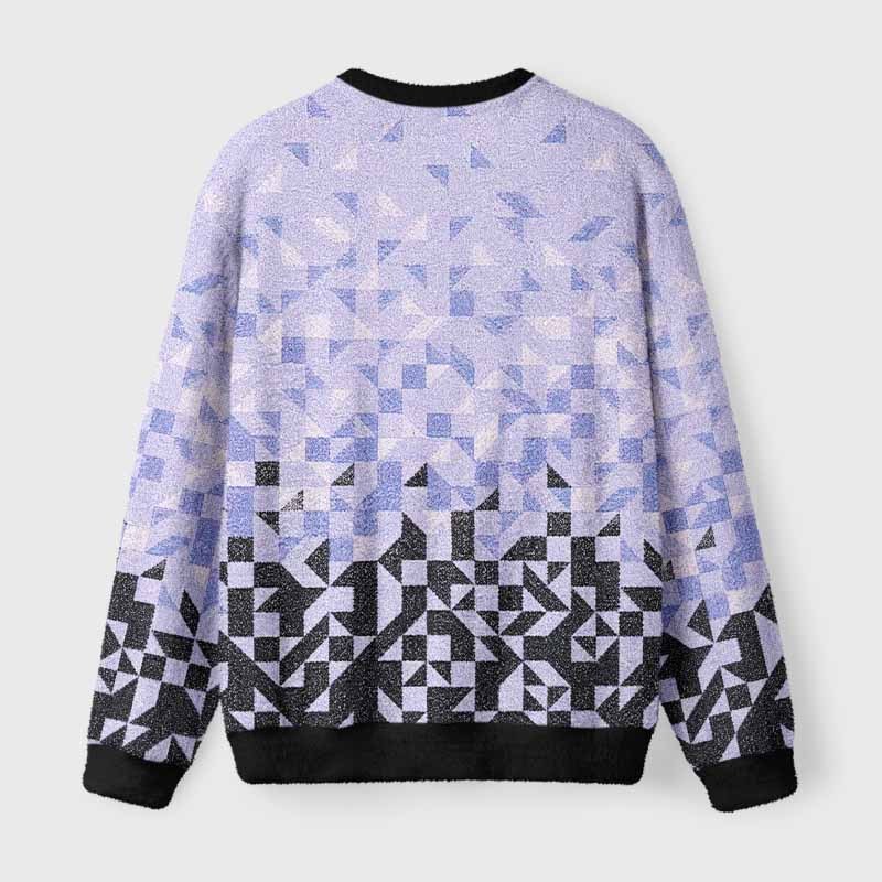 Soulisfree Gradient Mosaic Geometric Fuzzy Crewneck Sweater