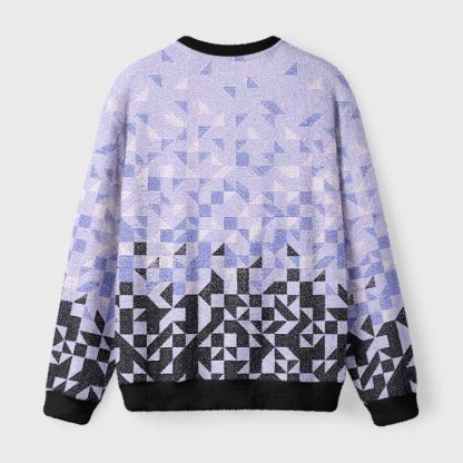 Soulisfree Gradient Mosaic Geometric Fuzzy Crewneck Sweater