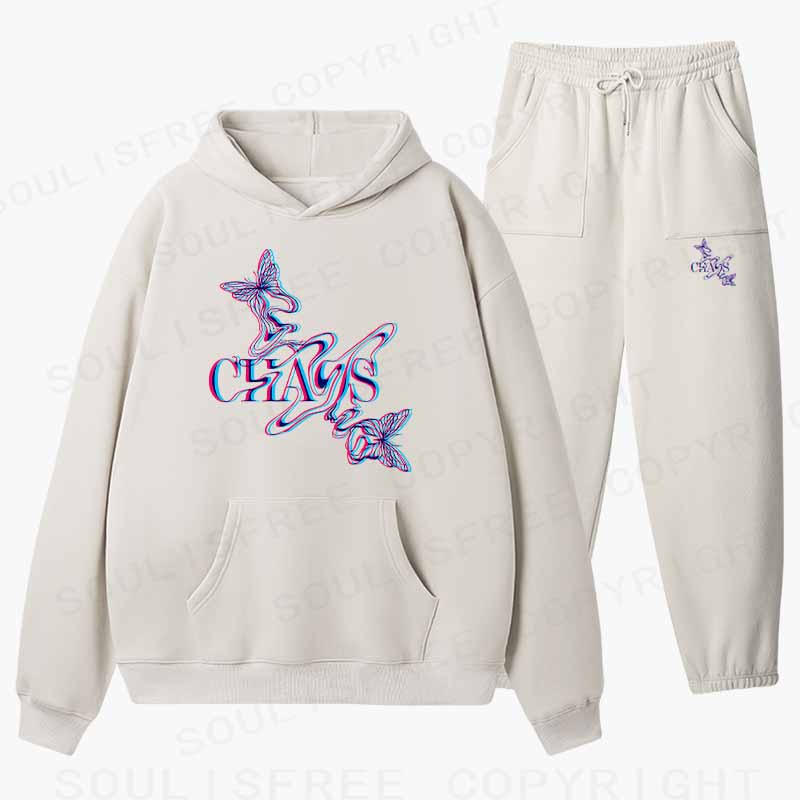 Soulisfree Chaos Butterfly Glitch Aesthetic Cotton Fleece Hoodie Set