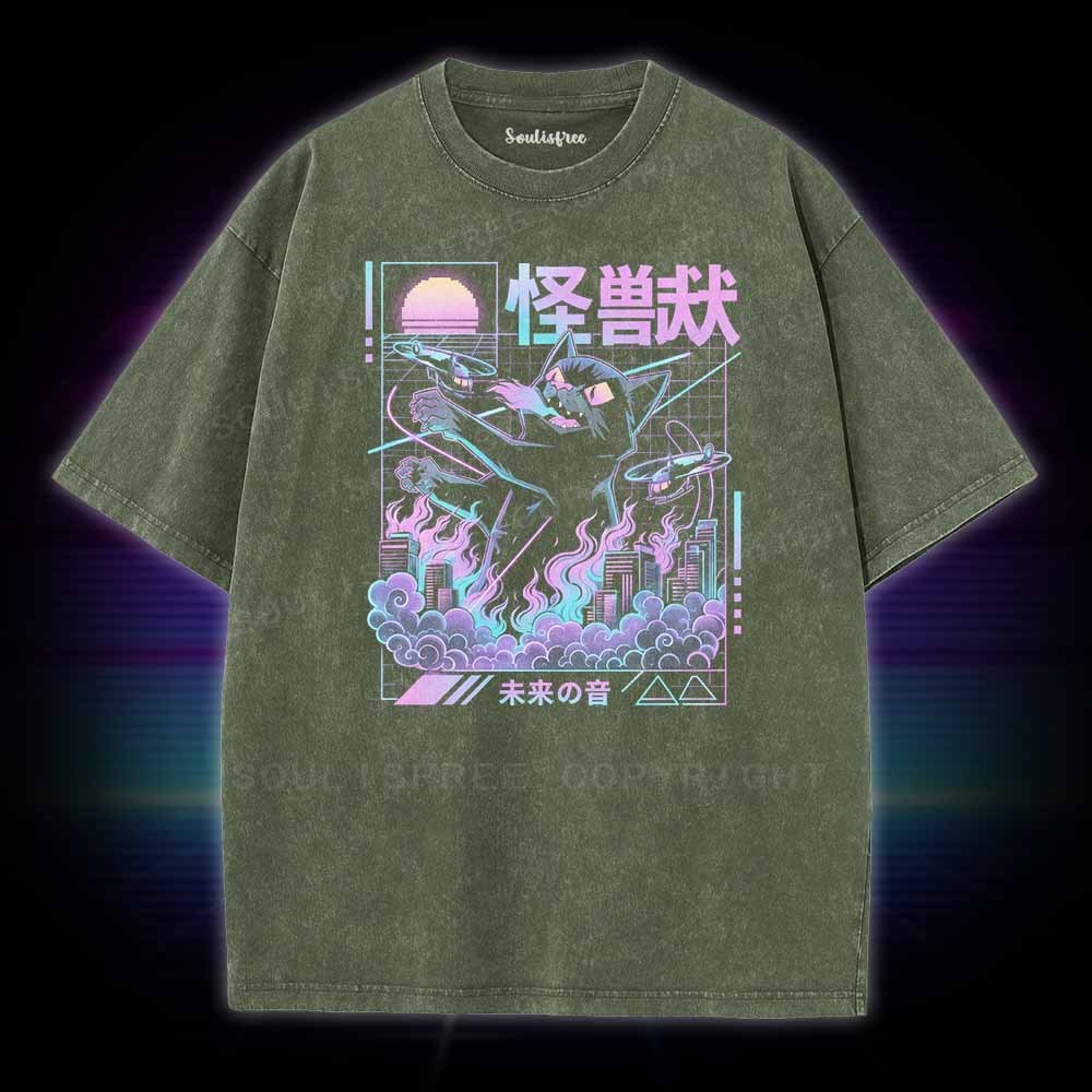 Soulisfree Monster Cat City Attack Washed Tee