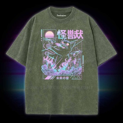 Soulisfree Monster Cat City Attack Washed Tee