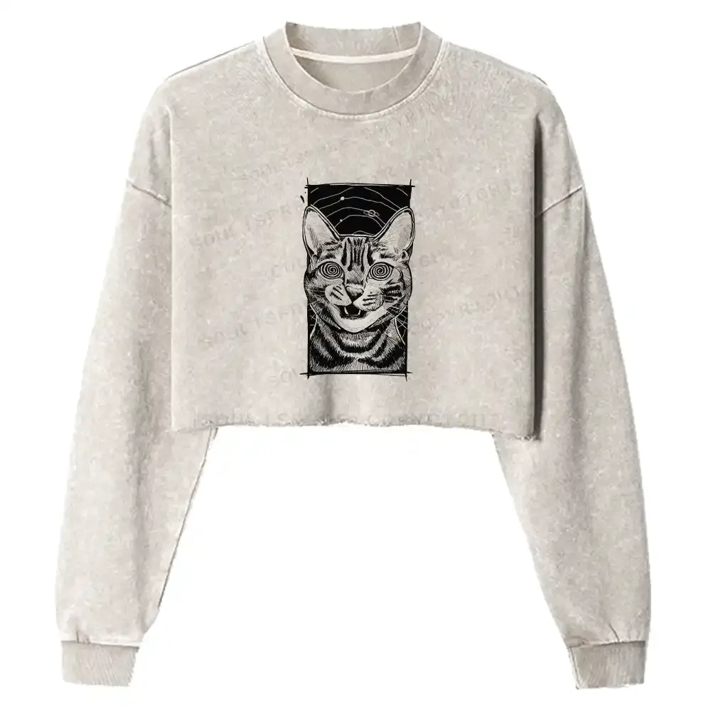 Hypnotic Cat Washed Cropped Sweatshirt
