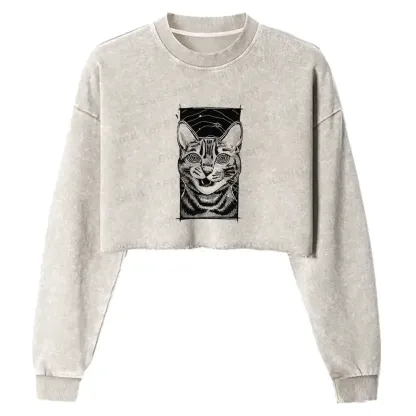 Hypnotic Cat Washed Cropped Sweatshirt