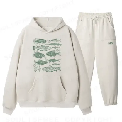 Retro Fish Fleece Hoodie Set