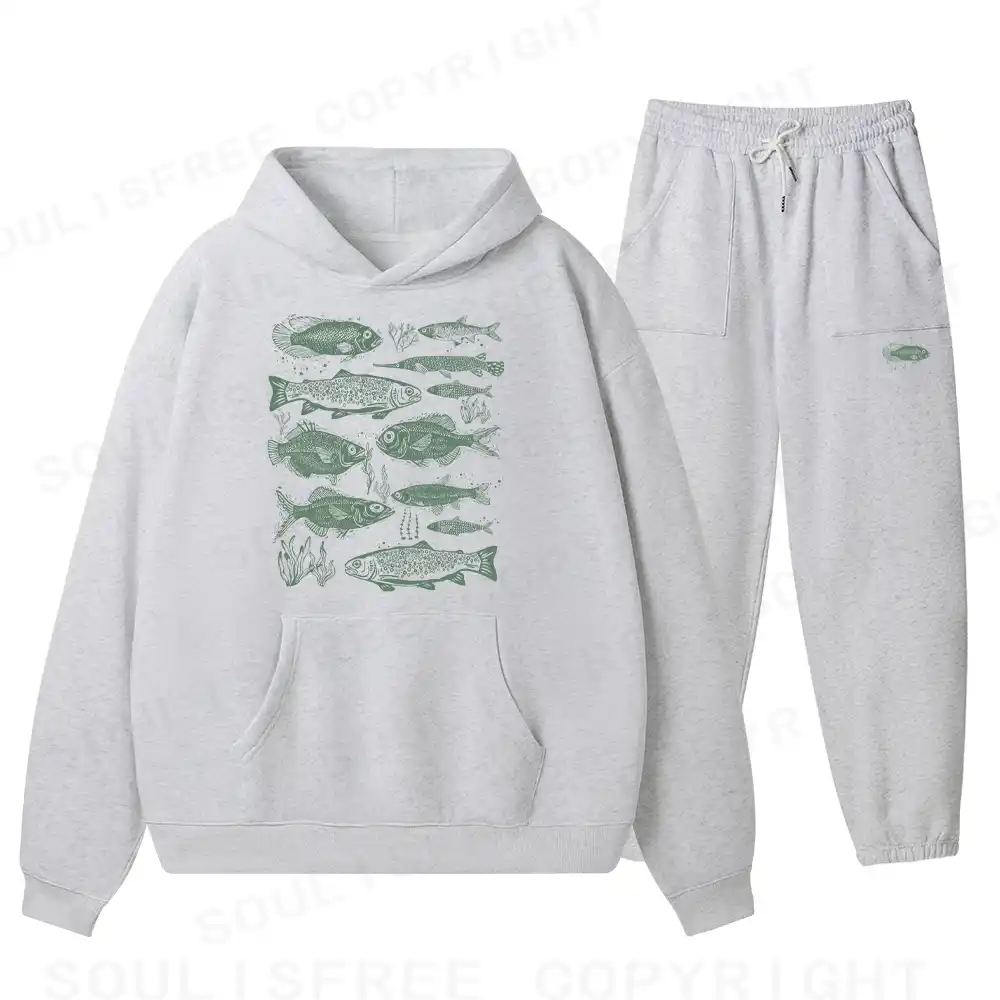 Retro Fish Fleece Hoodie Set