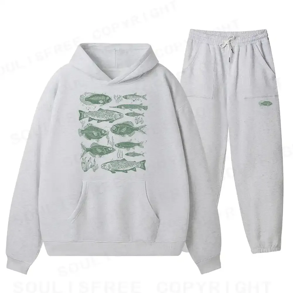 Retro Fish Fleece Hoodie Set