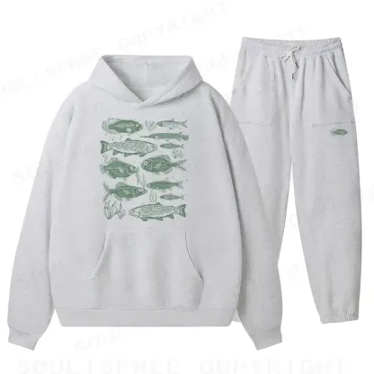 Retro Fish Fleece Hoodie Set