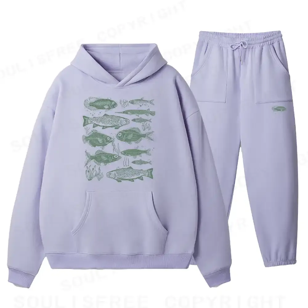 Retro Fish Fleece Hoodie Set