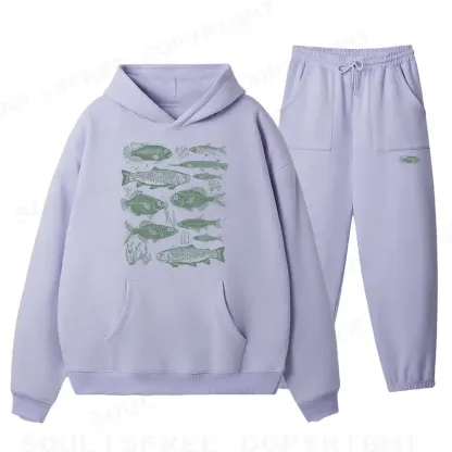 Retro Fish Fleece Hoodie Set