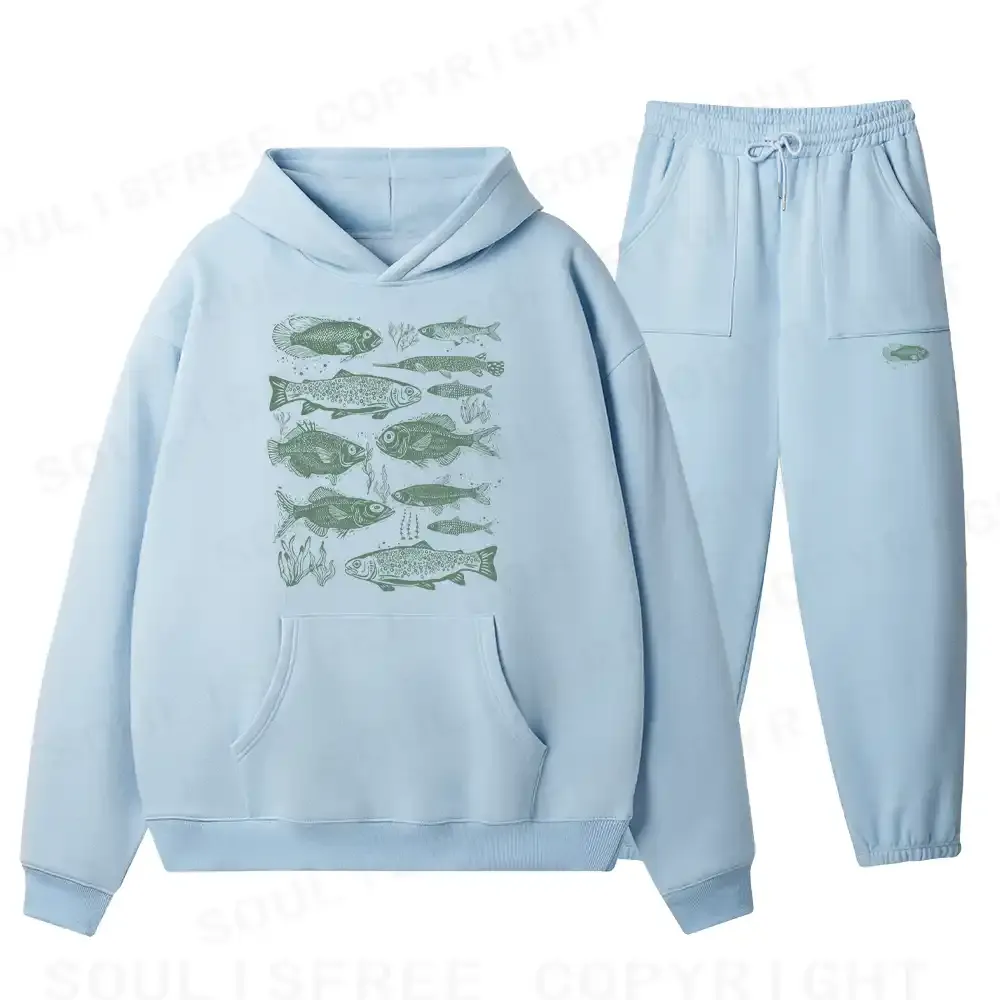 Retro Fish Fleece Hoodie Set