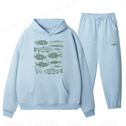Retro Fish Fleece Hoodie Set