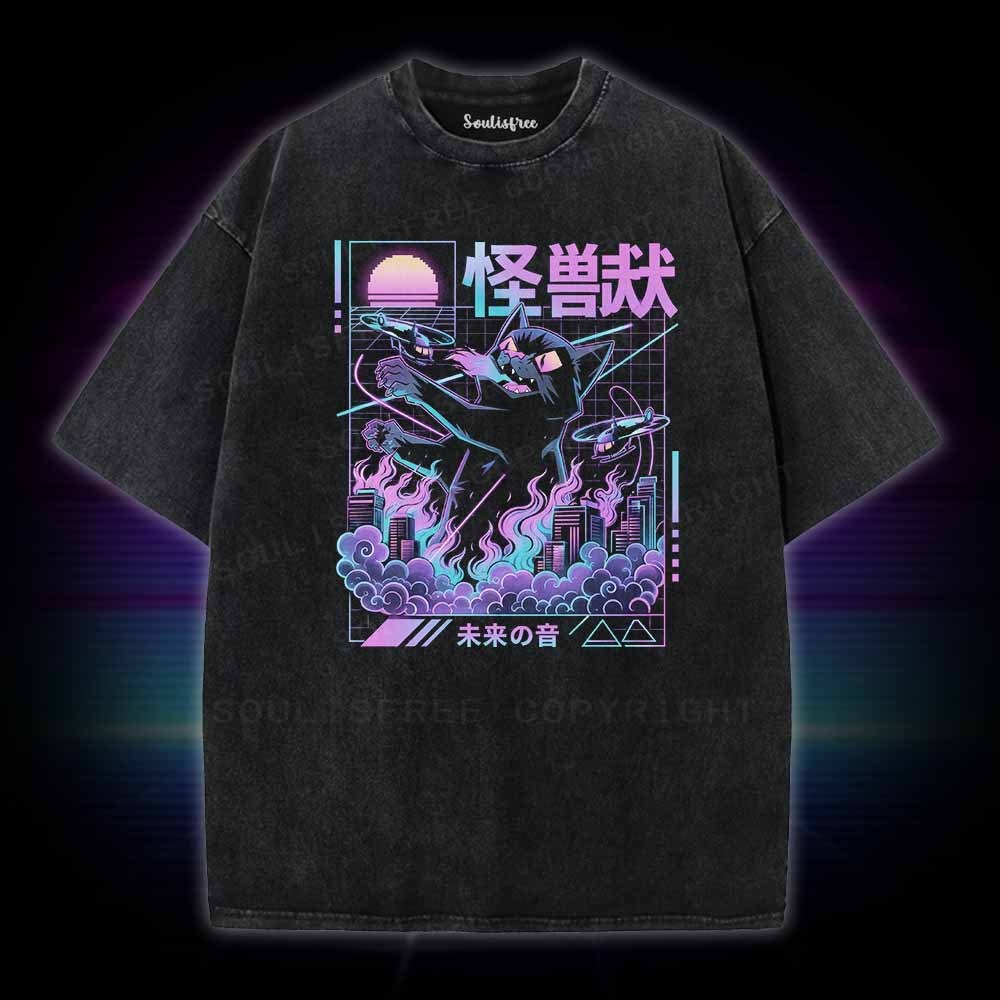 Soulisfree Monster Cat City Attack Washed Tee
