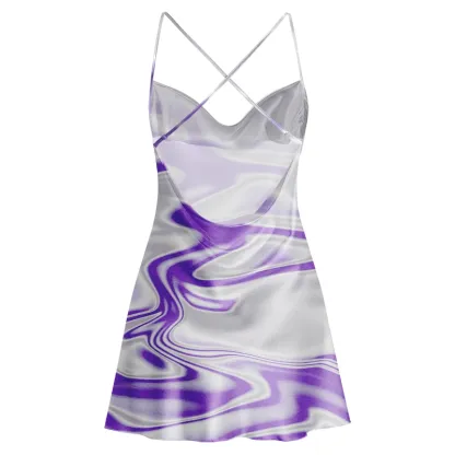 Soulisfree Lavender Liquid Swirl Cowl Neck Satin Mini Dress