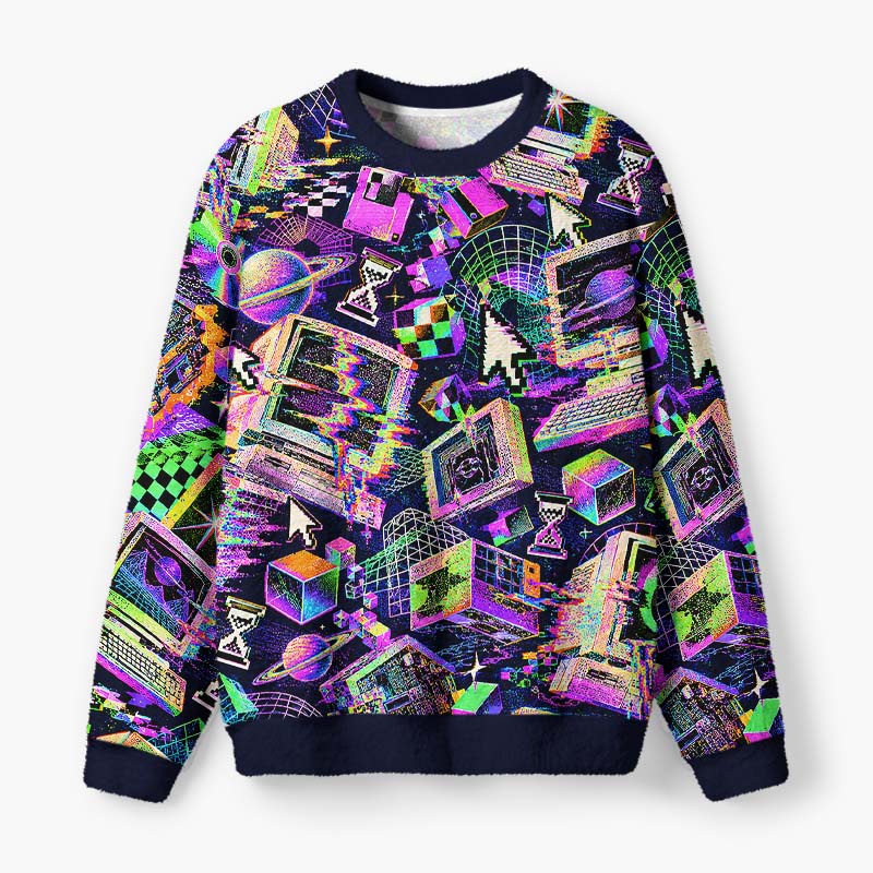 Soulisfree Retro Digital Chaos Fuzzy Crewneck Sweater
