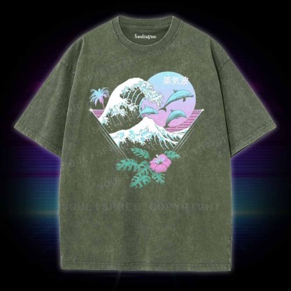 Soulisfree Dolphin Waves Washed Tee