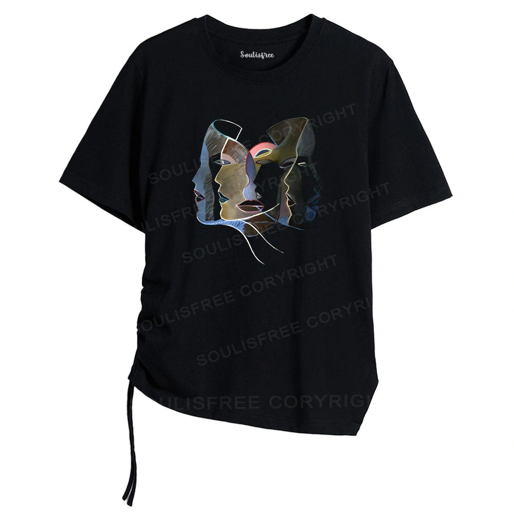 Layers of Masks Asymmetrical Top With Side Drawstring