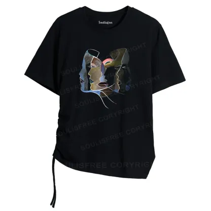 Layers of Masks Asymmetrical Top With Side Drawstring