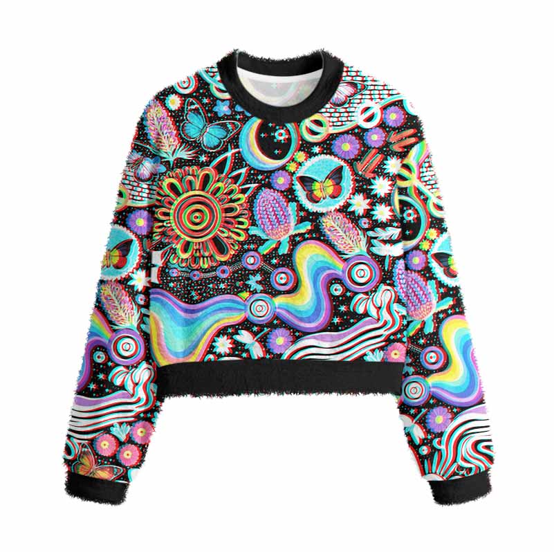 Soulisfree Glitch Cosmic Dream Women's Fuzzy Crewneck Sweater