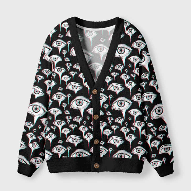 Soulisfree EYES EVERYWHERE Fuzzy Cardigan Sweater 