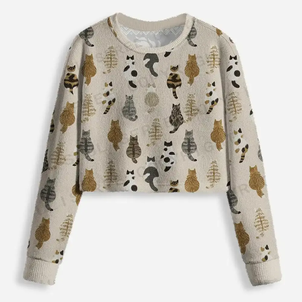 Meow-velous Moments Cropped Ugly Christmas Sweater