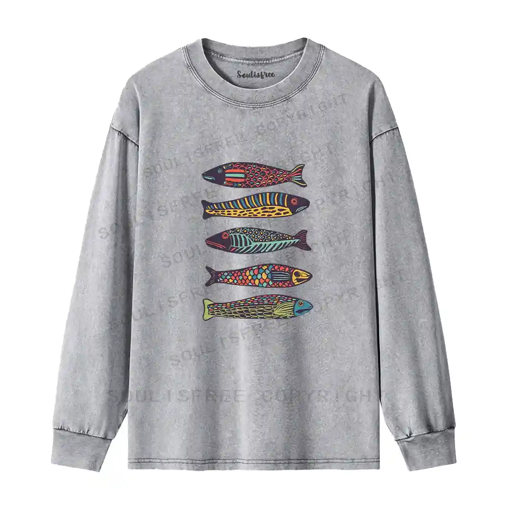 Colourful Schools Of Fish Washed Long Sleeve Shirt