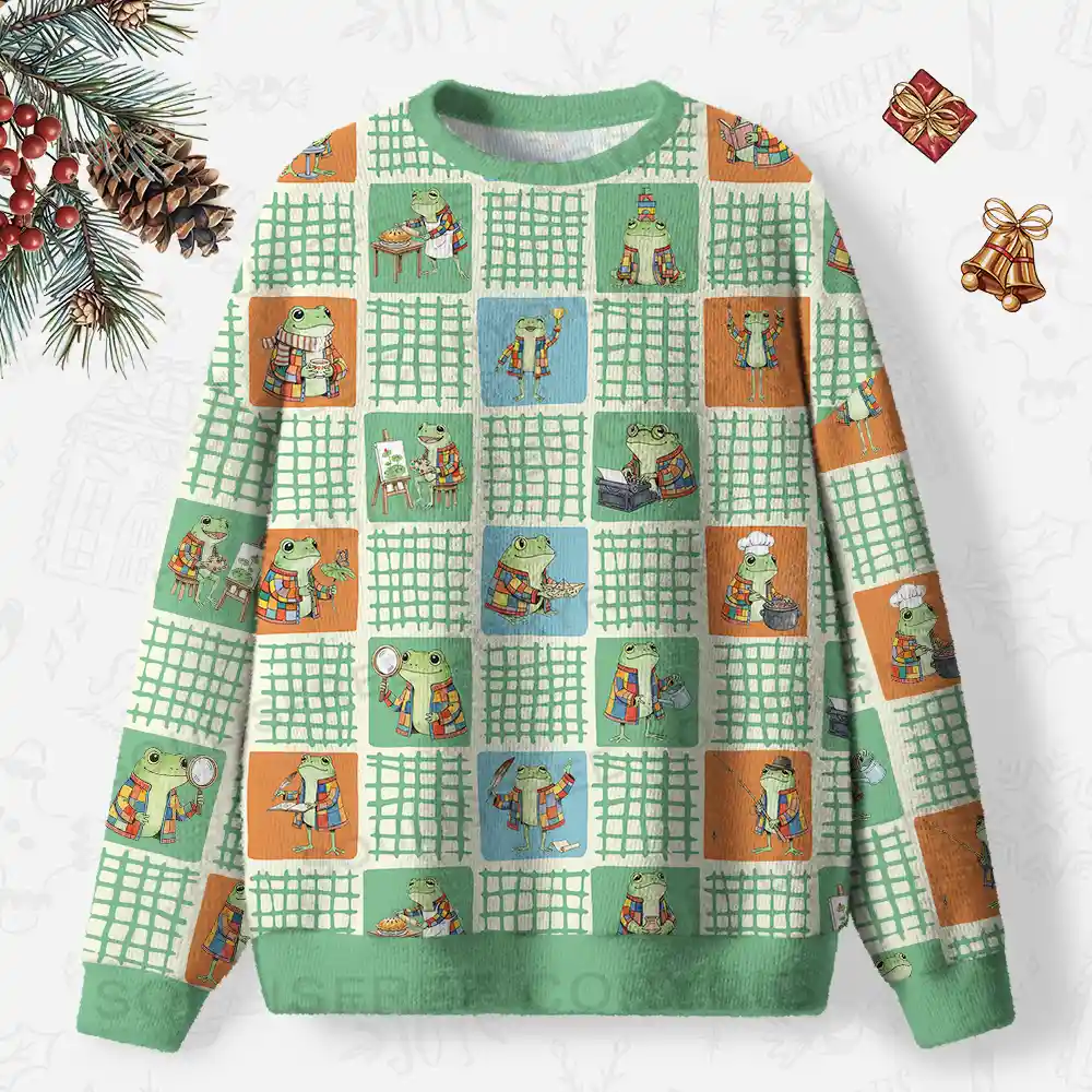 Frog Life Ugly Christmas Knit Sweatshirt