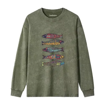 Colourful Schools Of Fish Washed Long Sleeve Shirt