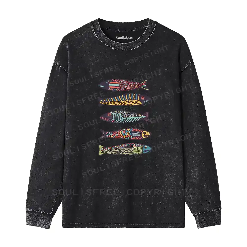 Colourful Schools Of Fish Washed Long Sleeve Shirt