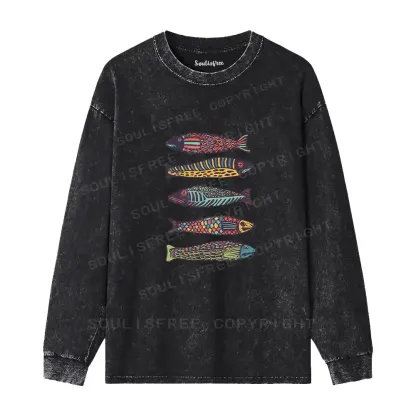 Colourful Schools Of Fish Washed Long Sleeve Shirt