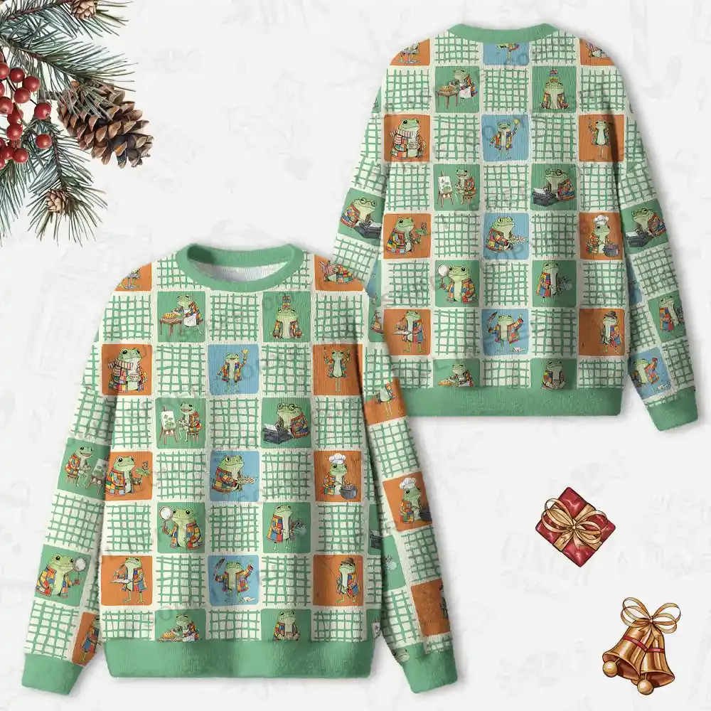 Frog Life Ugly Christmas Knit Sweatshirt