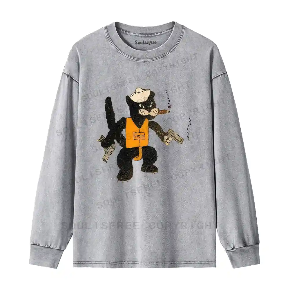 Black Cat Patrol Squadron Washed Long Sleeve Shirt