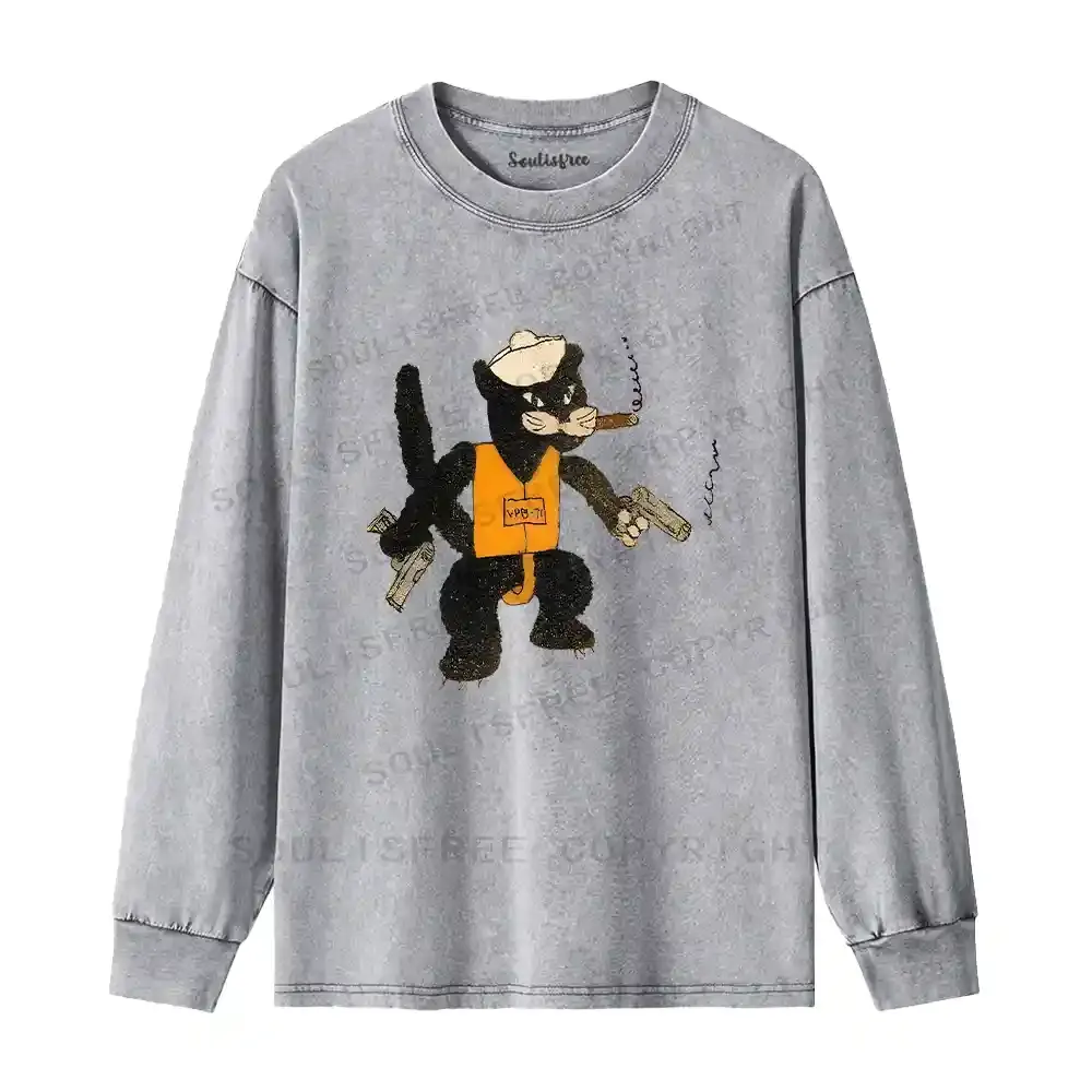 Black Cat Patrol Squadron Washed Long Sleeve Shirt