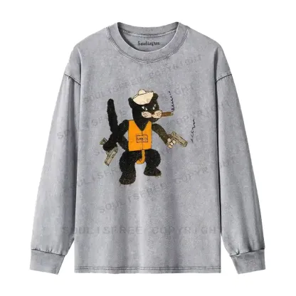 Black Cat Patrol Squadron Washed Long Sleeve Shirt
