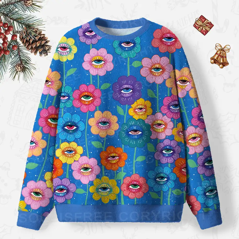 Blooming Eyescape Ugly Christmas Knit Sweatshirt